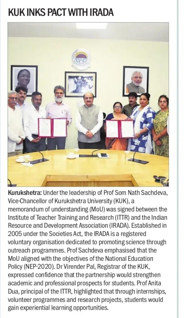 MoU Signed Between ITTR & IRADA